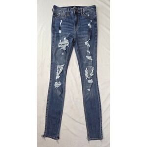 Hollister Jeans Womens 3L W26 Blue High Rise‎ Super Skinny Distressed Excellent